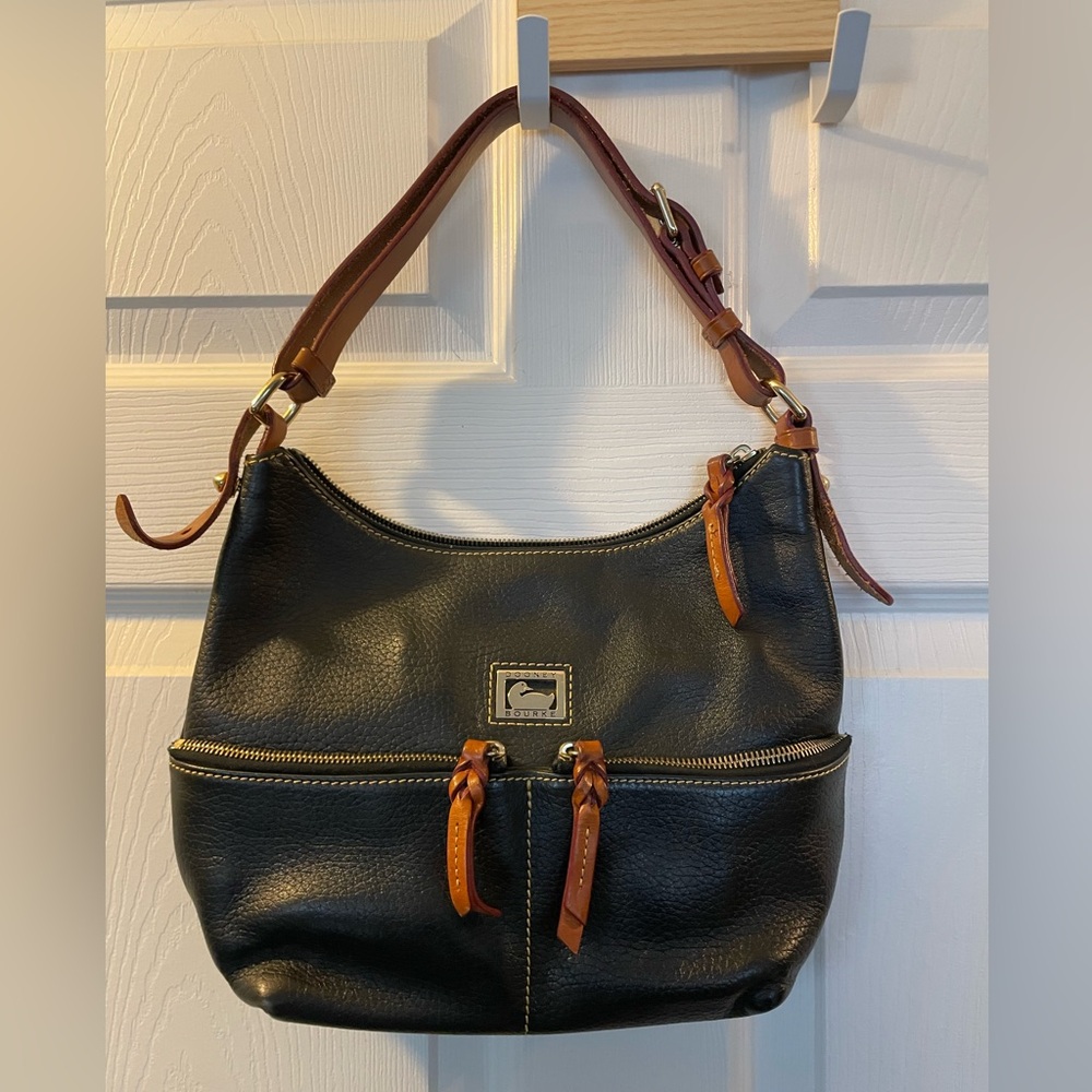 Dooney & Bourke black Saffiano leather dillen double pocket shoulder bag